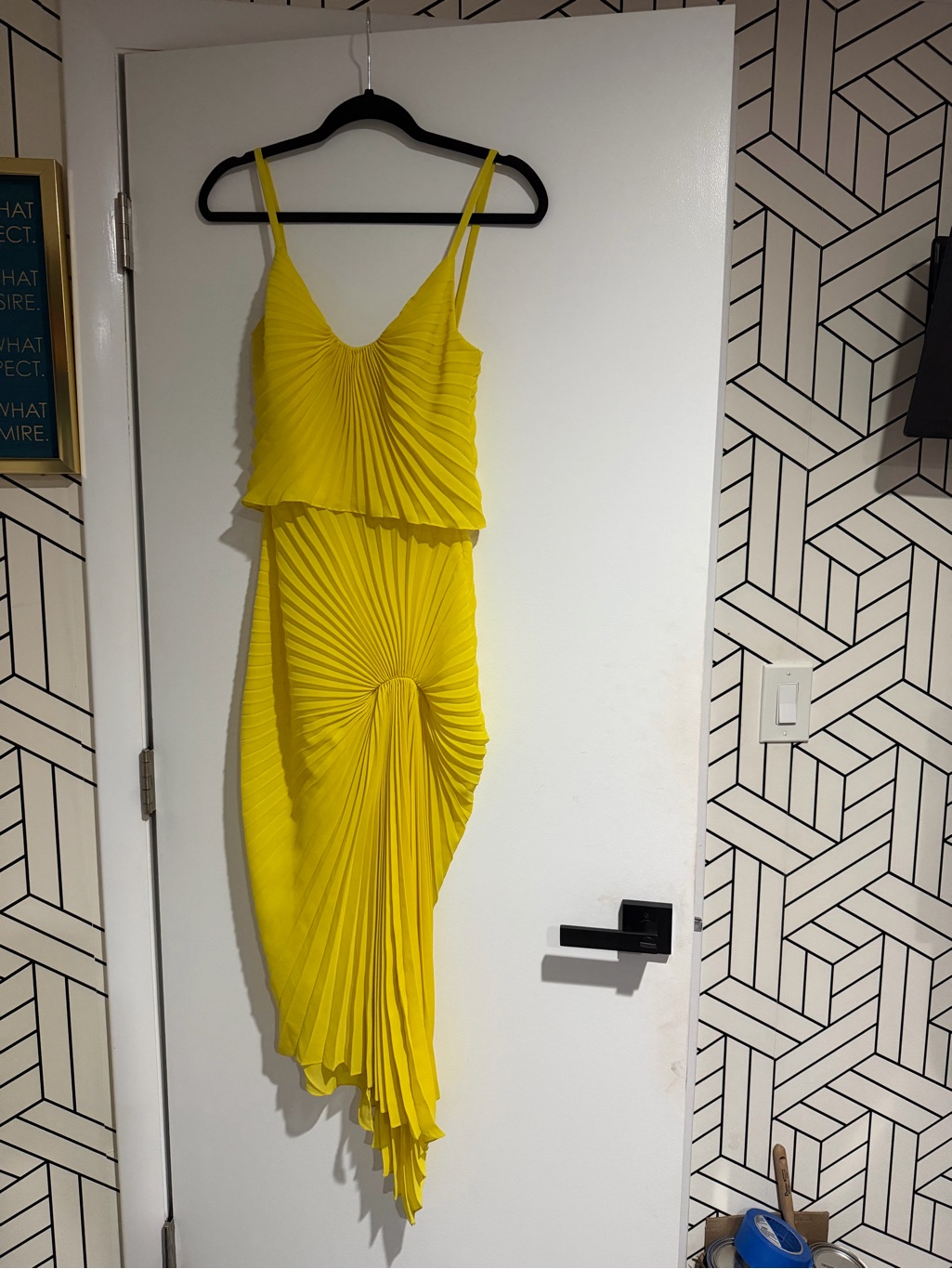 Yellow Pleated Asymmetrical Women's Dress With Straps